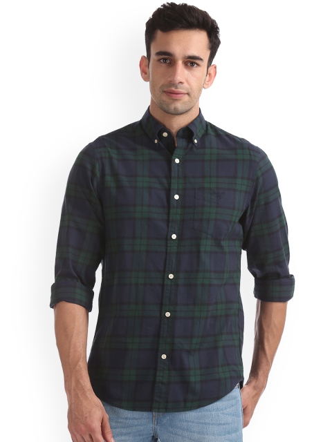 

GANT Men Green & Navy Blue Regular Fit Checked Casual Shirt