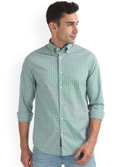

GANT Men Green & White Regular Fit Checked Casual Shirt