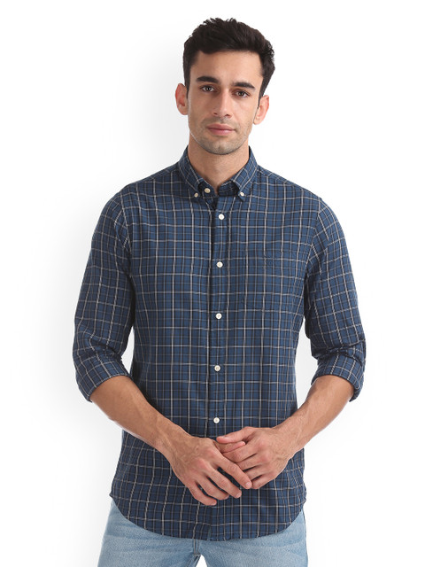 

GANT Men Blue & Black Regular Fit Checked Casual Shirt