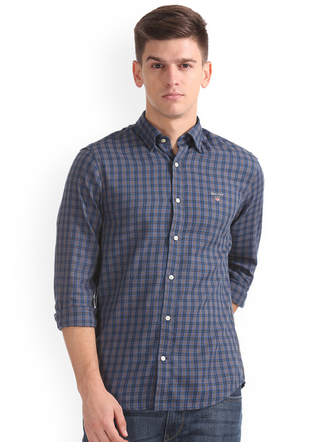 

GANT Men Blue & Brown Regular Fit Checked Casual Shirt