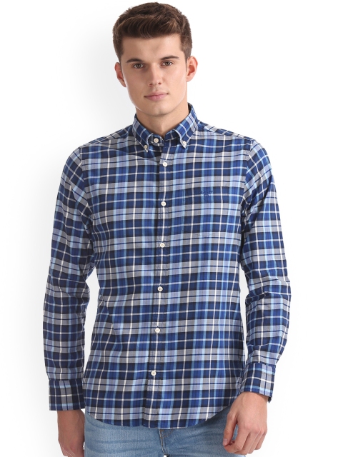 

GANT Men Blue & Grey Regular Fit Checked Casual Shirt