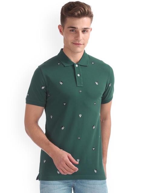 

GANT Men Green Printed Polo Collar Pure Cotton T-shirt
