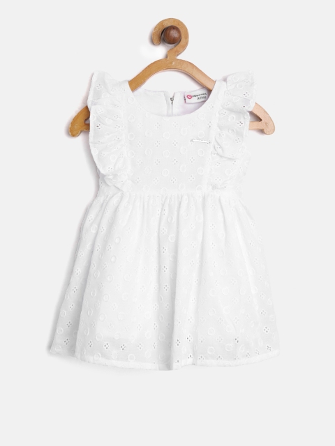

Peppermint Girls White Self Design Fit and Flare Dress