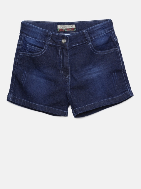 

Peppermint Girls Navy Blue Solid Regular Fit Denim Shorts