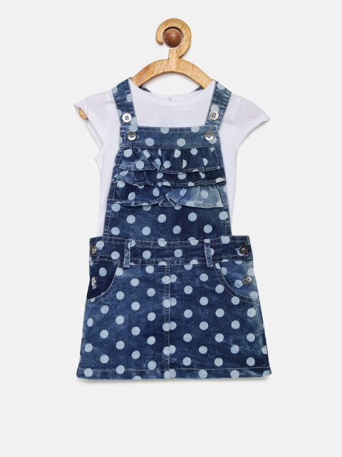 

Peppermint Girls Navy Blue Printed Pinafore Dress