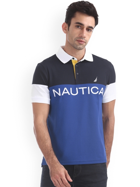 

Nautica Men Blue Colourblocked Polo Collar T-shirt