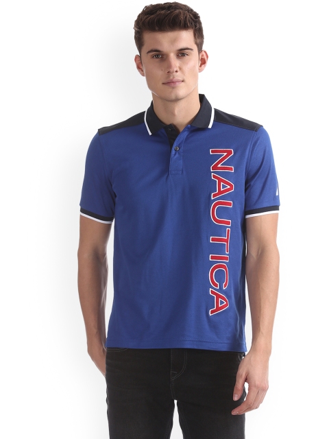 

Nautica Men Navy Blue Self Design Polo Collar T-shirt