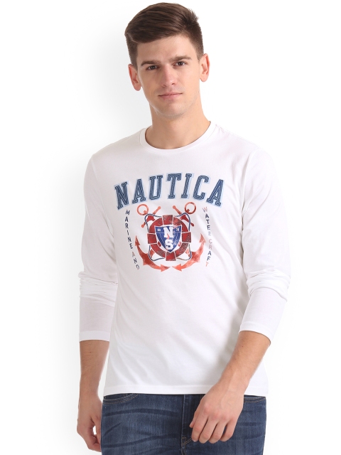 

Nautica Men White Printed Round Neck T-shirt