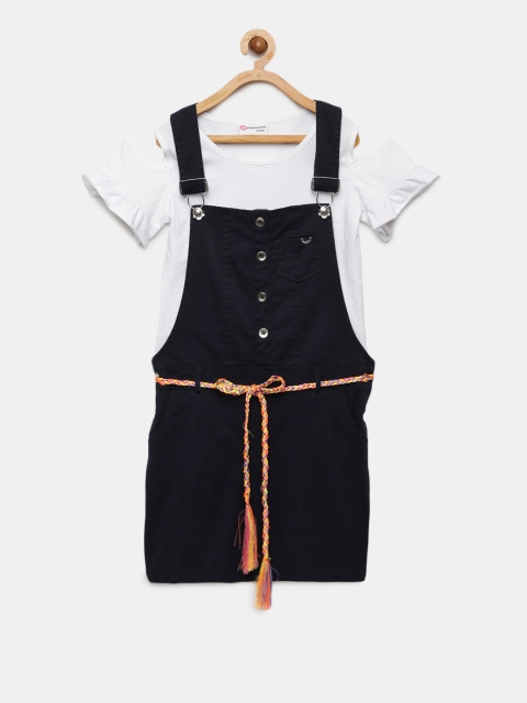 

Peppermint Girls Navy Blue & White Dungarees with Top