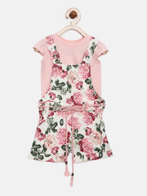 

Peppermint Girls Pink & White Printed Dungarees With Top