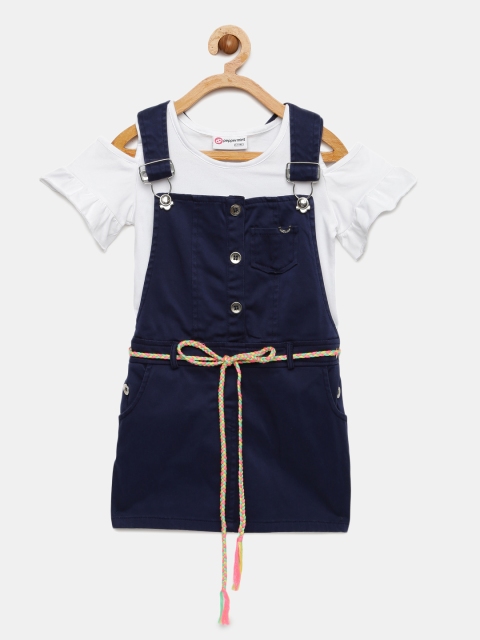 

Peppermint Girls Navy Blue & White Dungarees with Top