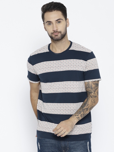 

ESPRIT Men Navy Blue Striped Round Neck T-shirt