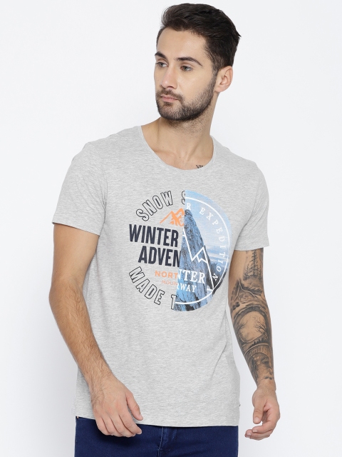 

ESPRIT Men Grey Melange Printed Round Neck T-shirt