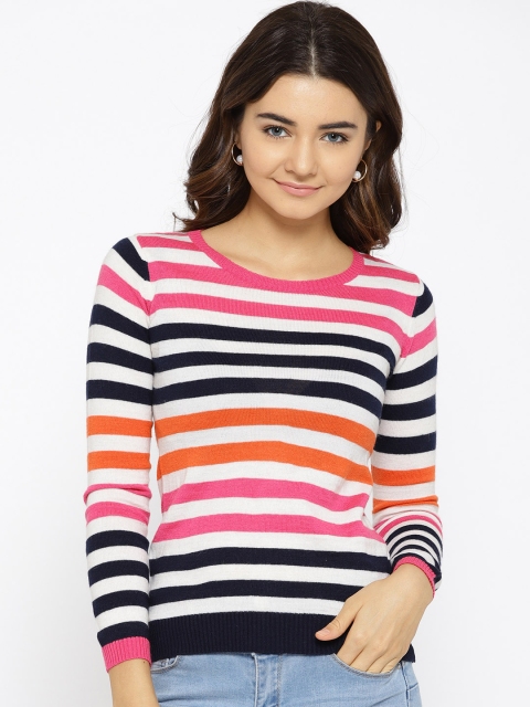 

Species Women Off-White & Navy Blue Striped Pullover