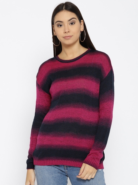 

Species Women Magenta & Navy Blue Striped Sweater