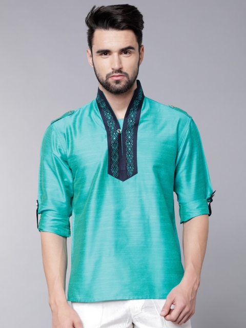 

Svanik Men Turquoise Blue Solid Straight Kurta