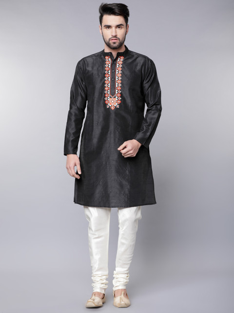 

Svanik Men Black & Cream-Coloured Embroidered Kurta with Pyjamas