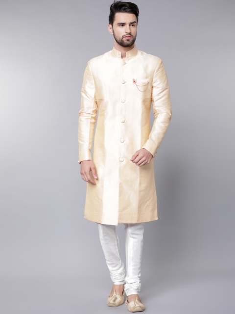 

Svanik Men Gold & Off-White Printed Sherwani