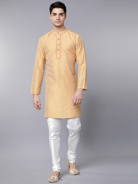 

Svanik Men Gold-Toned Solid Straight Kurta