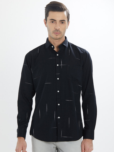 

Easies Men Black Slim Fit Self Design Casual Shirt