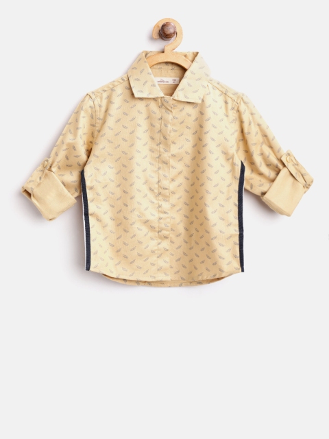 

Adams kids Girls Khaki & Navy Blue Regular Fit Printed Casual Shirt
