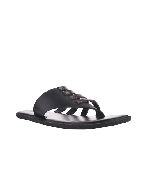 

SKO Men Brown & Black Leather Comfort Sandals