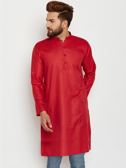 

SOJANYA Men Red & Navy Blue Printed Straight Kurta
