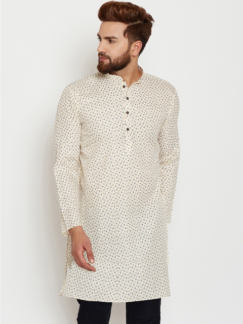 

SOJANYA Men Cream-Coloured & Navy Blue Printed Straight Kurta