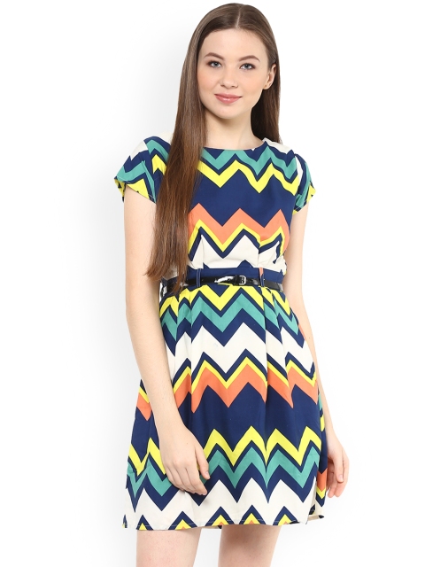 

Mayra Women Multicoloured Printed Fit and Flare Dress, Multi