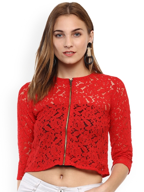 

Mayra Women Red Self Design Top