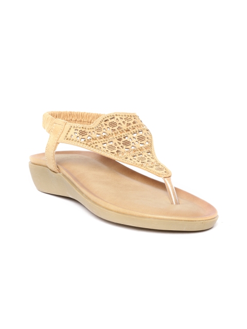 

Tresmode Women Beige Laser-Cut T-Strap Flats