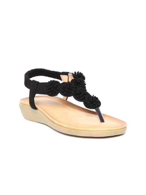 

Tresmode Women Black Solid Open Toe Flats with Applique Detail