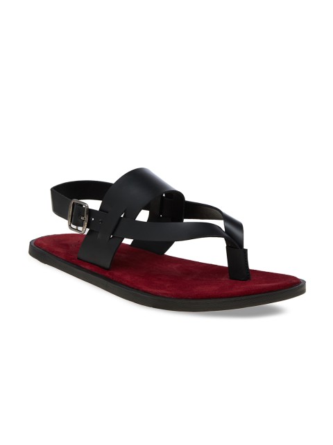 

SKO Men Red & Black Leather Fisherman Sandals