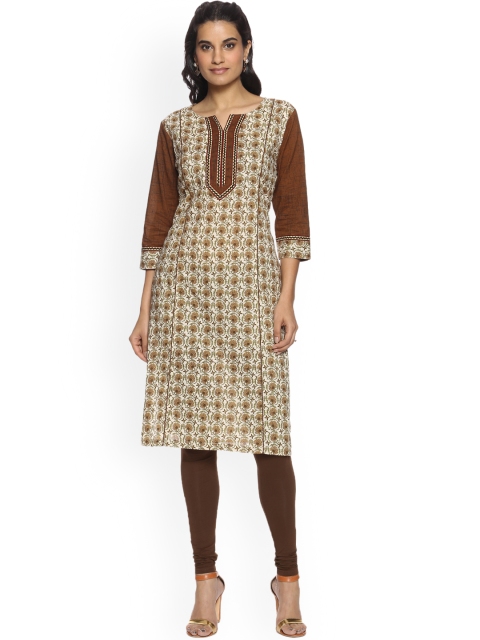 

Soch Women Beige & Brown Printed Straight Kurta