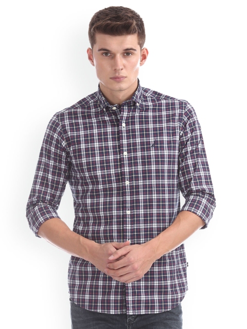 

Nautica Men Red & Blue Regular Fit Checked Casual Shirt