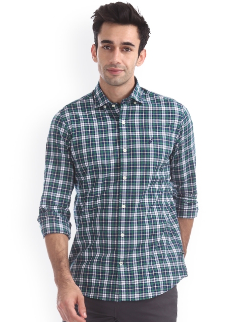 

Nautica Men Green & Blue Regular Fit Checked Casual Shirt