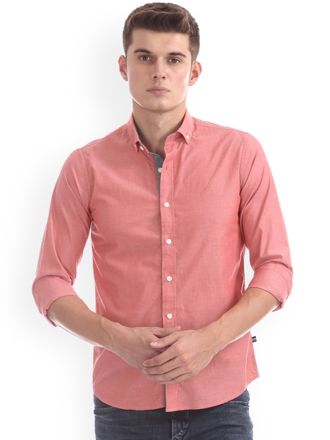 

Nautica Men Pink Regular Fit Solid Casual Shirt