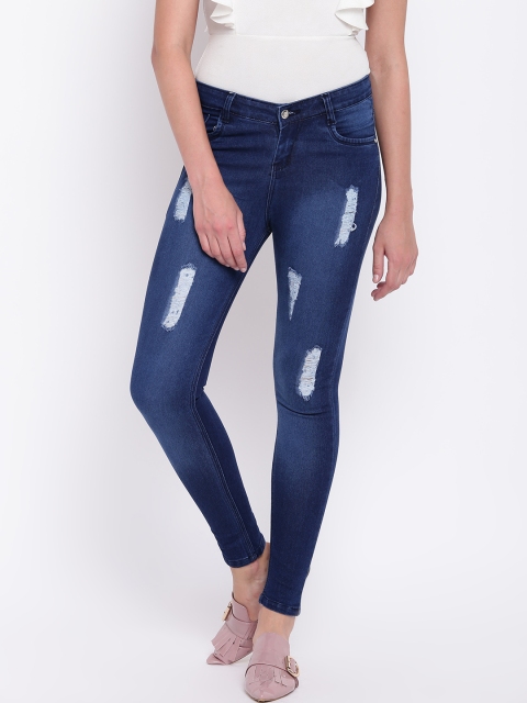 

Purple Feather Women Navy Skinny Fit Mid-Rise Mildly Distressed Stretchable Jeans, Navy blue