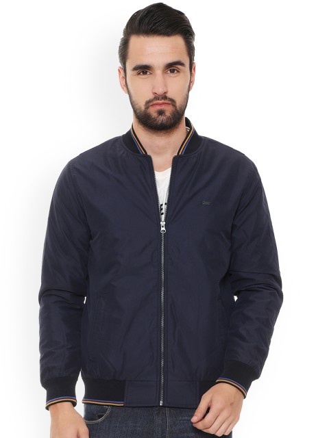 

Peter England Casuals Men Navy Blue Solid Bomber