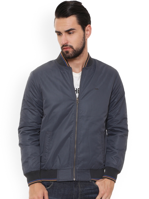 

Peter England Casuals Men Grey Solid Bomber