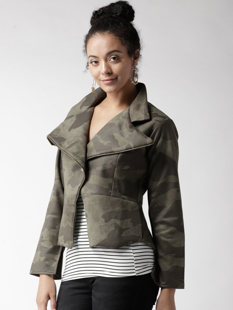 

WoowZerz Women Olive Green Printed Tailored Jacket