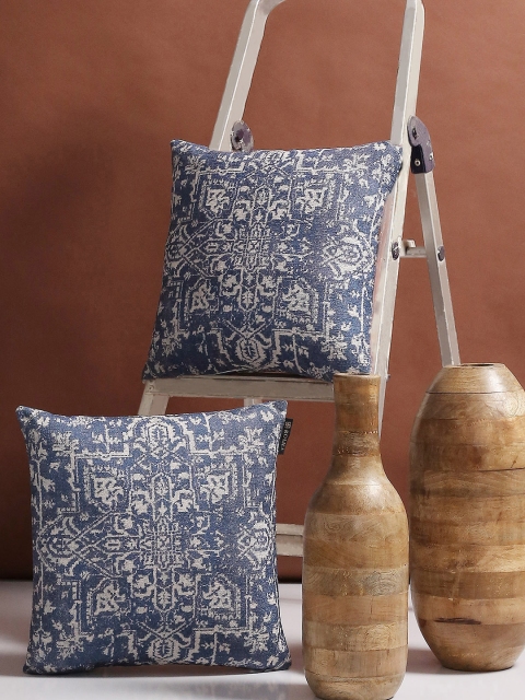 

ROMEE Set of 2 Ethnic Motifs Square Cushion Covers, Blue