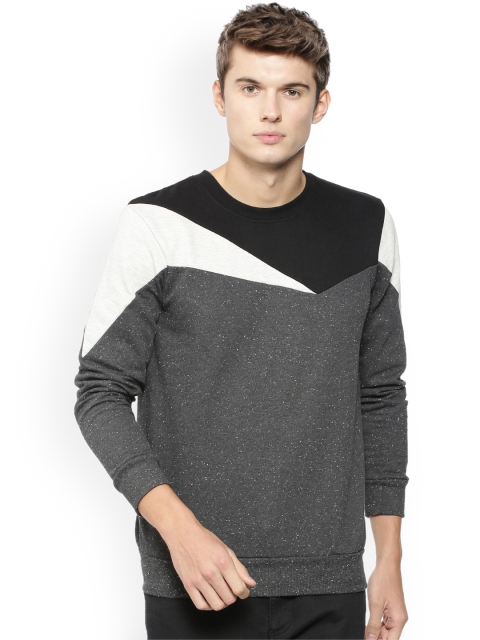 

Campus Sutra Men Charcoal & Black Colourblocked Sweatshirt