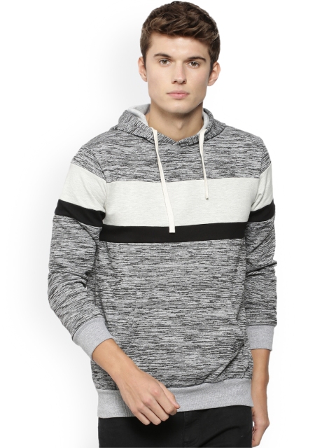 

Campus Sutra Men Grey & White Colourblocked Hooded Sweatshirt