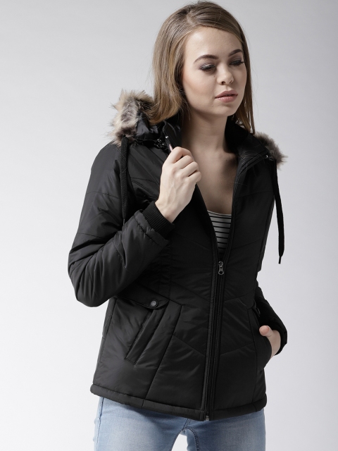 

Foreign Culture By Fort Collins Women Black Solid Parka Jacket with Detachable Hood