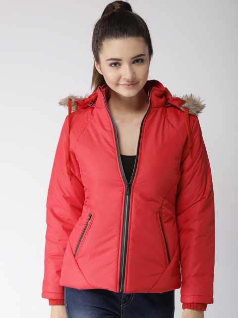 

Foreign Culture By Fort Collins Women Red Solid Parka Jacket with Detachable Hood