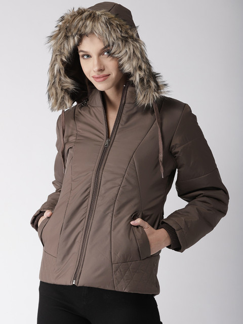 

Foreign Culture By Fort Collins Women Coffee Brown Solid Hooded Parka Jacket