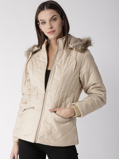 

Foreign Culture By Fort Collins Women Beige Solid Parka Jacket with Hood