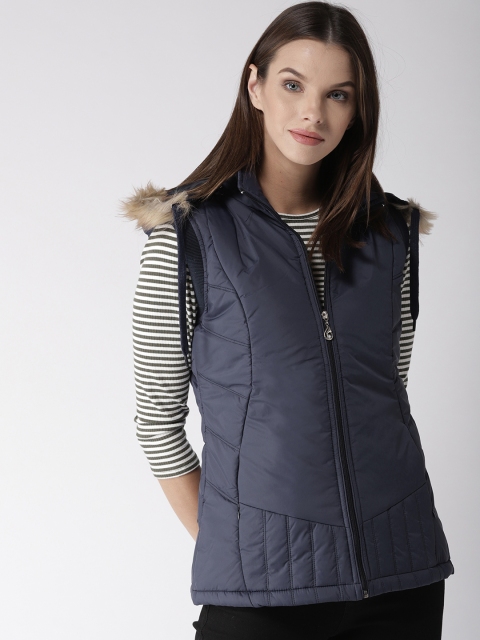 

Foreign Culture By Fort Collins Women Navy Solid Parka Jacket with Hood, Navy blue
