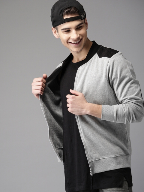 

HERE&NOW Men Grey Melange Solid Sweatshirt